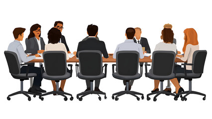 Boardroom Dialogue: A vibrant group of business professionals gather at a table, fostering a dynamic and engaging environment, sparking fresh concepts, and developing cooperative strategies.