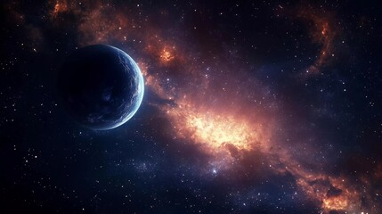 A large planet is surrounded by a cloud of orange and yellow gas. The planet is the center of the image and the gas is surrounding it