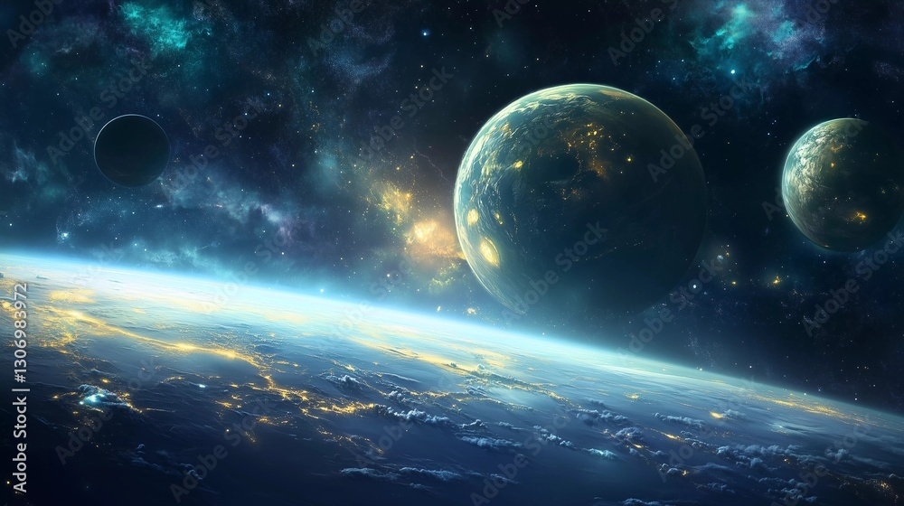 Wall mural a planet with three other planets in the background. the planet in the foreground is the largest. th