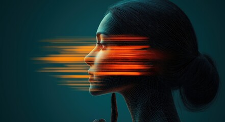 Agentic AI Concept Futuristic Woman Profile with Digital Overlay, Technology