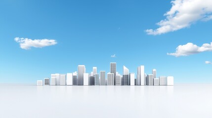 Fototapeta premium Modern City Skyline, White Buildings, Blue Sky