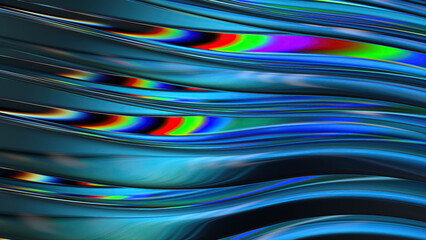 Blue purple chrome refraction watery modern delicate curve abstract background