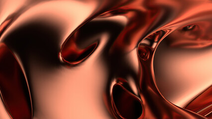 Modern art abstract background with organic curves of copper metal