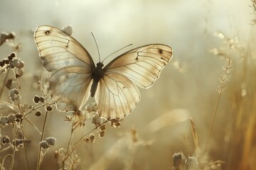 A butterfly with velvety-textured wings in soft, muted tones.