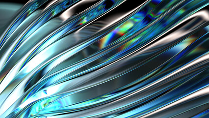 Delicate modern art abstract background made of blue purple chrome refracted water-like curves