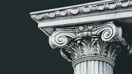 Naklejka na ściany i meble Ionic Capital Close-up, Architectural Detail, Dark Background, Classic Design, Website Header