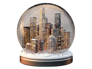 city skyscrapers in snow globe