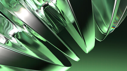 Emerald crystal glass curved abstract background representing the delicacy of modern art like jewelry
