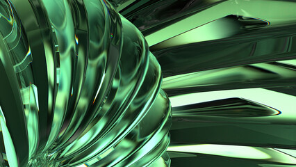 Modern art abstract background made of emerald crystal glass jewel-like curves
