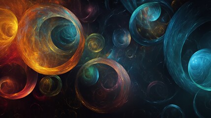 A series of colorful circles and curves on a dark background, abstract and fluid, ultra-detailed, 4k