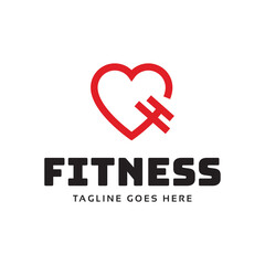 Obraz premium Gym fitness lovers logo design. Love fitness logo template.