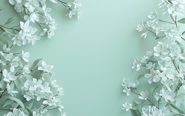 Spring 3d background minimalistic mockup with space for text, gentle mint pastel gradient background