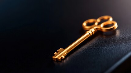 Unlocking Potential Golden Key on Sleek Surface Studio Setting Close-Up Symbolizing Opportunity and Success