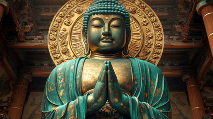 Majestic buddha statue - spiritual serenity for postcard design and buddhist art