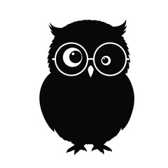 Funny Confused Owl Black and White Vector - Oversized Glasses Cartoon