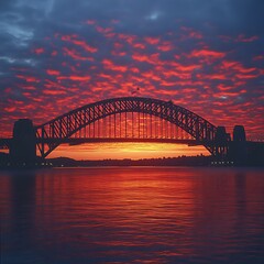Obraz premium Sydney Harbour Bridge Sunrise Fiery Sky