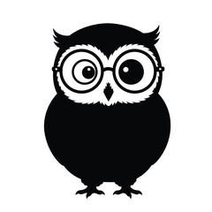 Funny Confused Owl Black and White Vector - Oversized Glasses Cartoon
