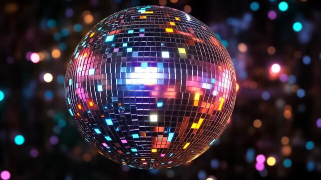 Shimmering mirrorball casting reflections creating a vibrant atmosphere showcasing dazzling light effects perfect for party themes