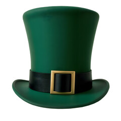 st patricks day hat, green leprechaun top hat with gold buckle isolated on transparent background png