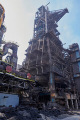 Old destroyed industrial factory, abandoned place.