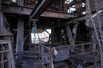 Old destroyed industrial factory, abandoned place.