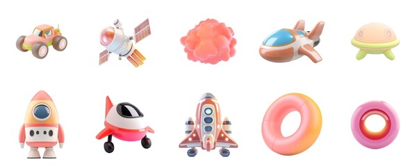 Fototapeta premium Colorful Toy Vehicles and Fun Objects for Play