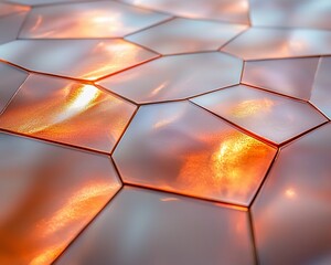 Abstract metallic honeycomb pattern with warm light.