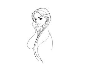 veiled woman in a minimalist drawing style in one line, Vector.