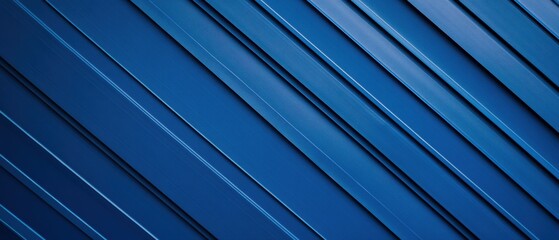 Abstract blue corrugated metal siding background with diagonal lines and shadows creating a modern industrial texture
