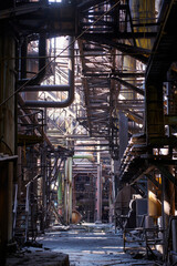 Old destroyed industrial factory, abandoned place.