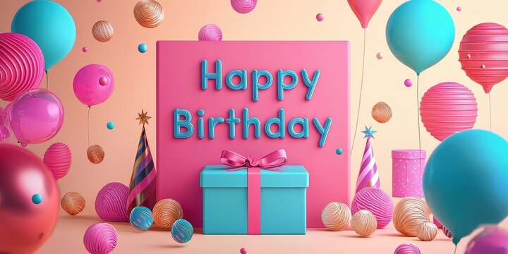 Happy Birthday 3d background minimalistic mockup with space for text in vibrant comic book pop art style