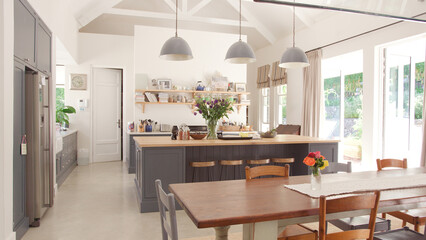 Interior Of Stylish Modern Kitchen Dining Room With No People