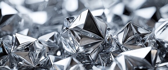 Abstract close-up of shiny,faceted, metallic, geometric shapes.