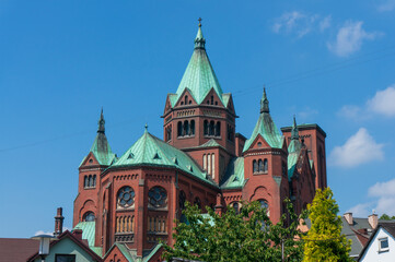 Obraz premium Church of Saint Stanislaus the Bishop and Martyr (kościół świętego Stanisława Biskupa i Męczennika) in Neo-Romanesque style. Czeladź, Poland.
