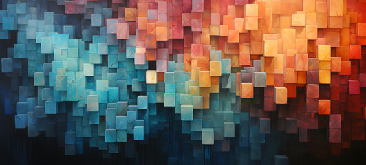 omposed entirely of cubes in various sizes, forming an abstract representation of banyan, ai generative