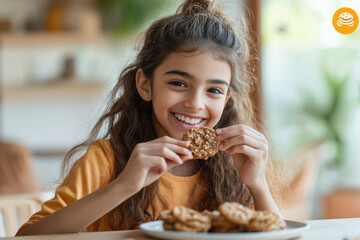 Indian teenage girl eating cookies