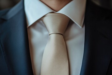 Close-up of man adjusting tie in suit