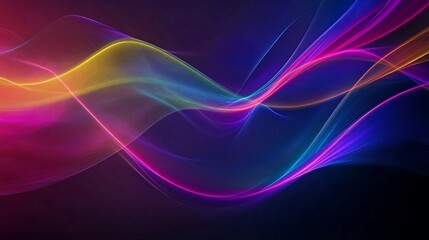 Abstract multicolored wavy lines on dark backdrop create a vibrant flowing design