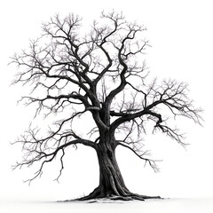 Fototapeta premium Solitary, Bare Winter Tree Against a White Background