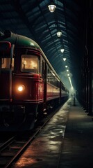 Naklejka premium A train pulling in a station railway vehicle subway.