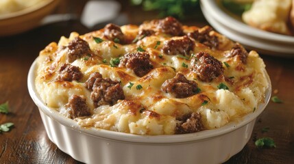 Savory Meat and Potato Casserole with Cheese Topping