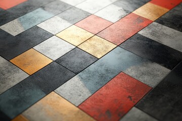 Fototapeta premium A decorative surface pattern composed of colored geometric tiles