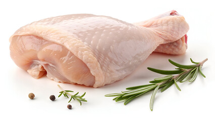 Fresh, raw chicken legs with smooth, pale pink skin, isolated on a clean white background for a natural presentation.