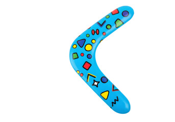 Colorful Plastic Boomerang with Geometric Shapes for Outdoor Play and Fun Activities in Bright Blue Color Scheme