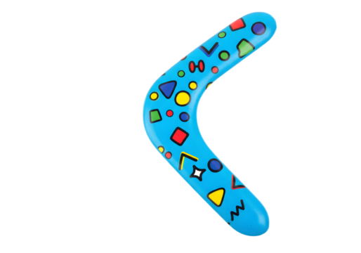 Colorful Plastic Boomerang with Geometric Shapes for Outdoor Play and Fun Activities in Bright Blue Color Scheme