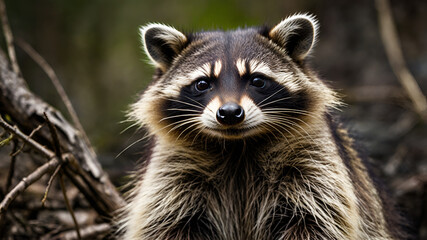 Fototapeta premium Portrait of a raccoon in the woods