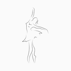 Single continuous line drawing ballerina in ballet motion dance style. Beauty minimalist dancer concept logo, Scandinavian poster print art. Trendy one line draw design graphic vector illustration