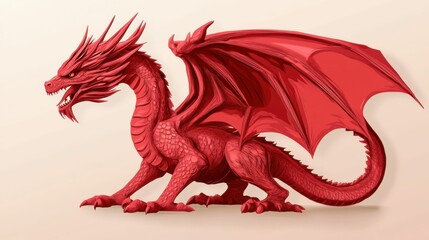 Welsh Dragon. Symbol of Wales in Red with Bevel Effect, Patriotic Illustration