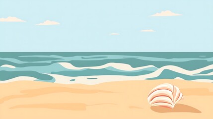 Obraz premium A seashell rests peacefully on a sunlit beach near ocean waves