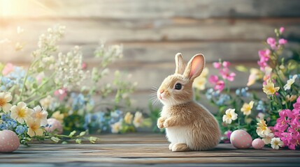 Easter bunny decoration on wooden background